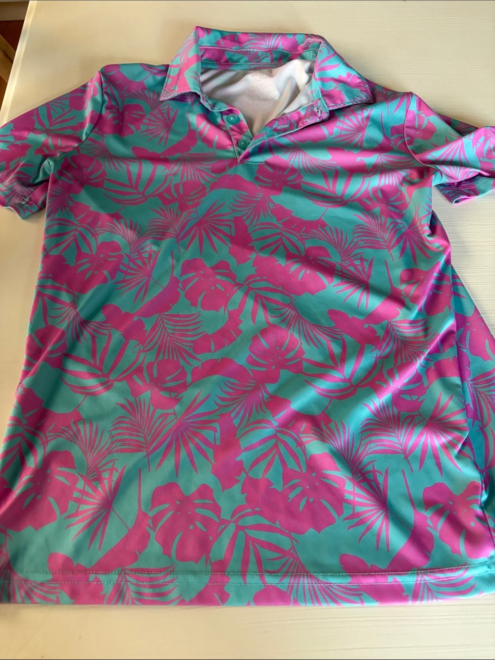 tek gear Turquoise & Pink Tropical Print Kids Polo Shirt